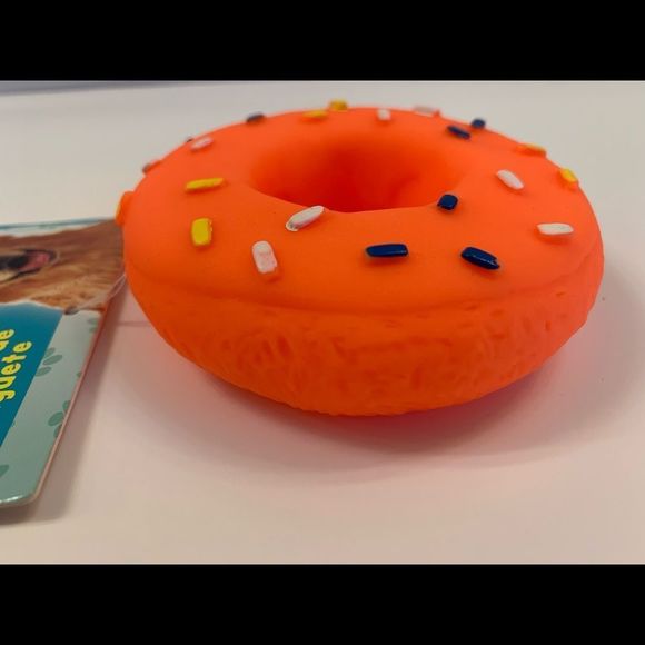 Donut With Sprinkles- Dog Squeak Toy- Orange - Picture 4 of 6